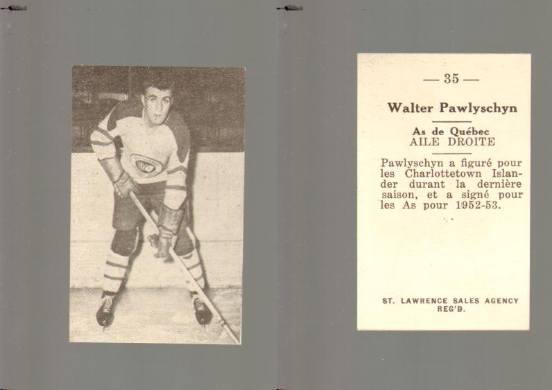 1952-53 ST. LAWRENCE SALES HOCKEY CARD #35 W. PAWLYSCHYN photo