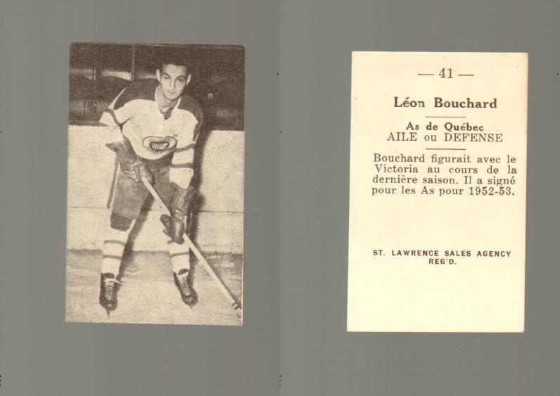 1952-53 ST. LAWRENCE SALES HOCKEY CARD #41 L. BOUCHARD photo