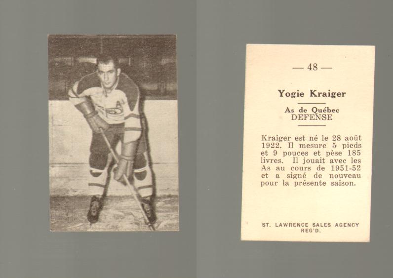 1952-53 ST. LAWRENCE SALES HOCKEY CARD #48 Y. KRAIGER photo