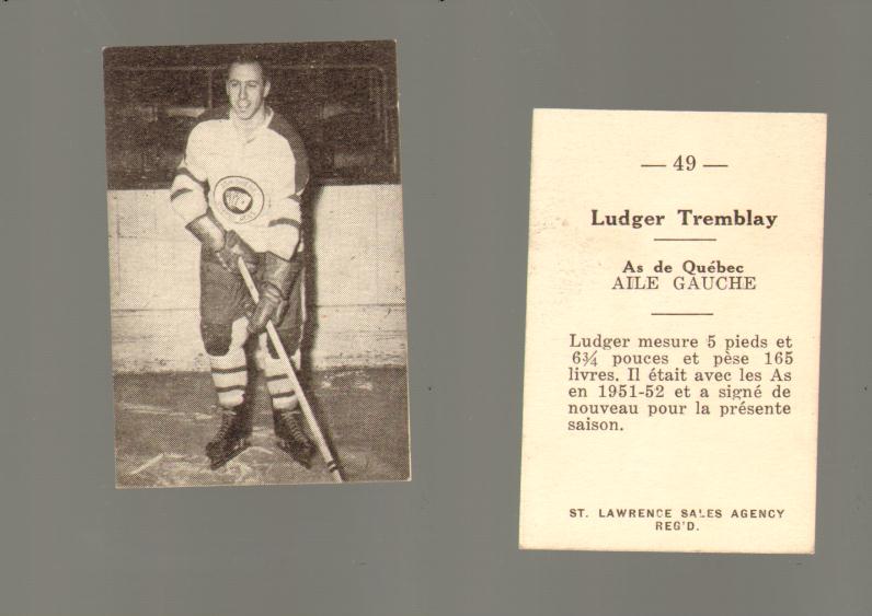 1952-53 ST. LAWRENCE SALES HOCKEY CARD #49 L. TREMBLAY photo