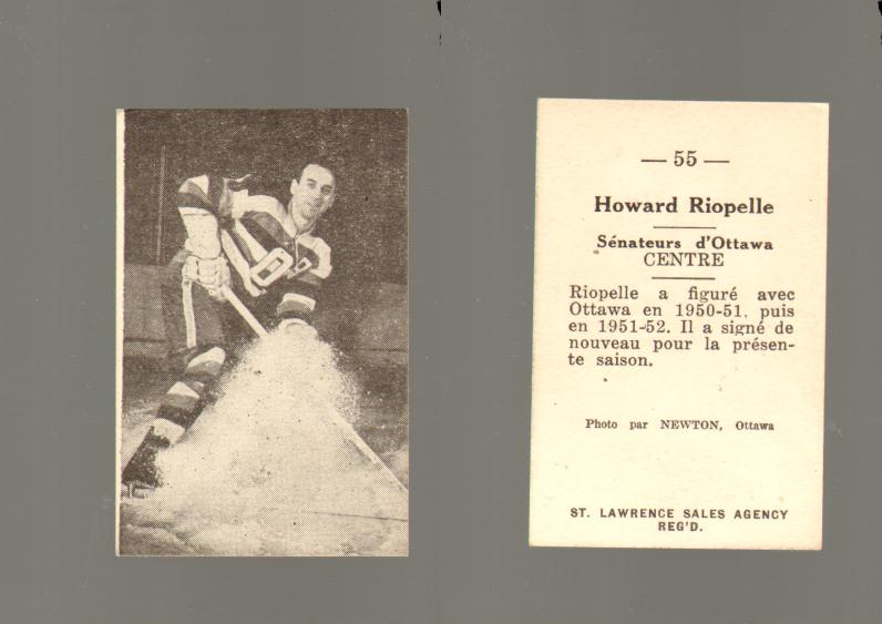 1952-53 ST. LAWRENCE SALES HOCKEY CARD #55 H. RIOPELLE photo