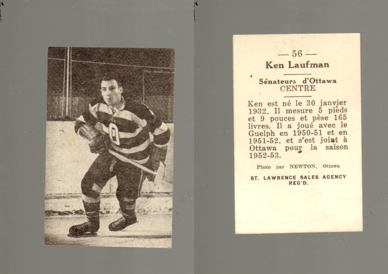 1952-53 ST. LAWRENCE SALES HOCKEY CARD #56 K. LAUFMAN photo