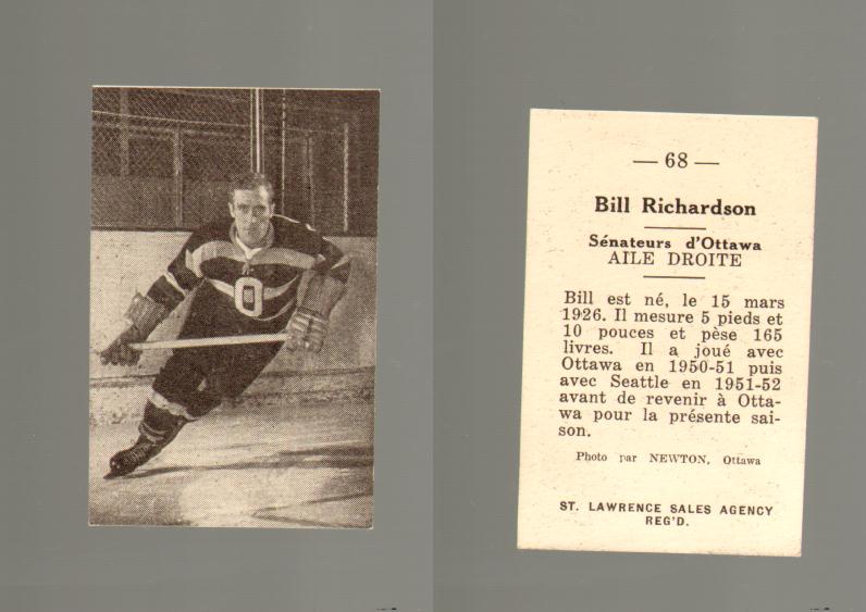 1952-53 ST. LAWRENCE SALES HOCKEY CARD #68 B. RICHARDSON photo