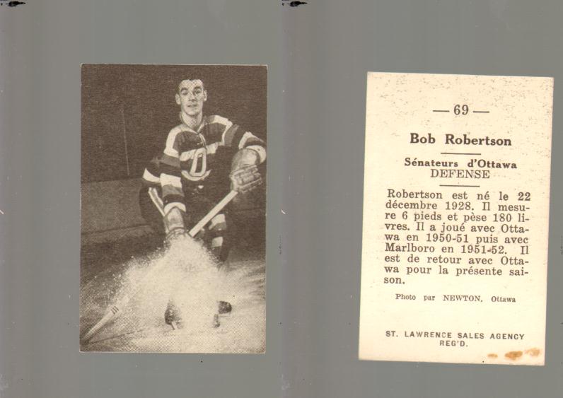 1952-53 ST. LAWRENCE SALES HOCKEY CARD #69 B. ROBERTSON photo