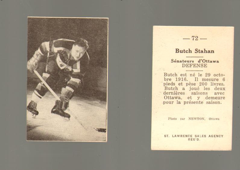 1952-53 ST. LAWRENCE SALES HOCKEY CARD #72 B. STAHAN photo