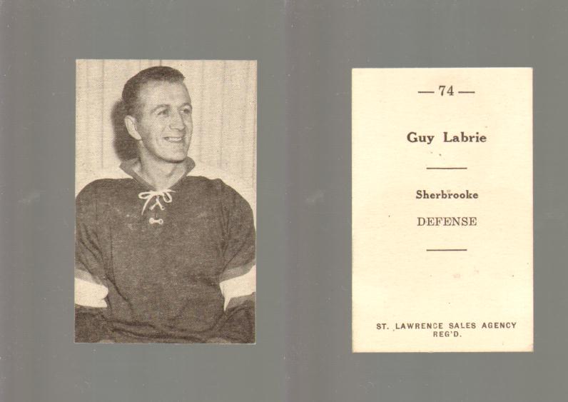 1952-53 ST. LAWRENCE SALES HOCKEY CARD #74 G. LABRIE photo