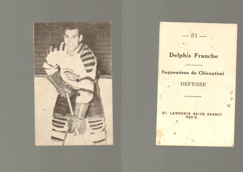 1952-53 ST. LAWRENCE SALES HOCKEY CARD #91 D. FRANCHE photo