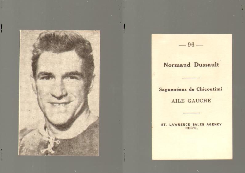 1952-53 ST. LAWRENCE SALES HOCKEY CARD #96 N. DUSSAULT photo