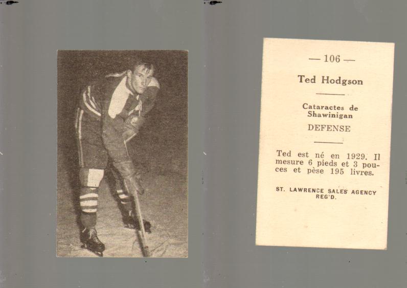 1952-53 ST. LAWRENCE SALES HOCKEY CARD #106 T. HODGSON photo