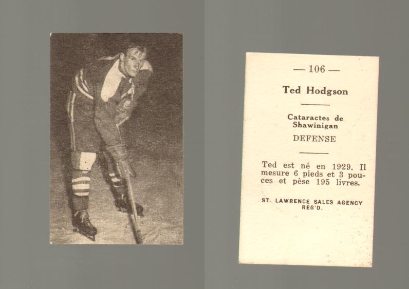 1952-53 ST. LAWRENCE SALES HOCKEY CARD #106 T. HODGSON photo