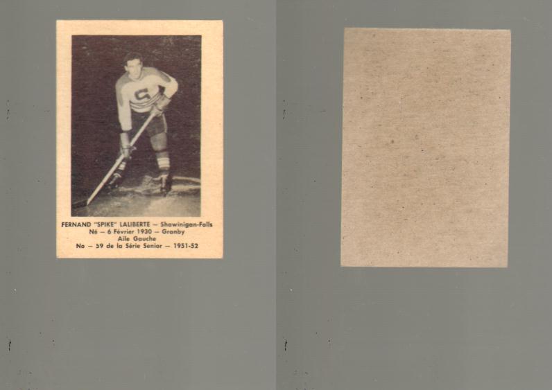 1951-52 LAVAL DAIRY HOCKEY CARD #59 F. LALIBERTE photo