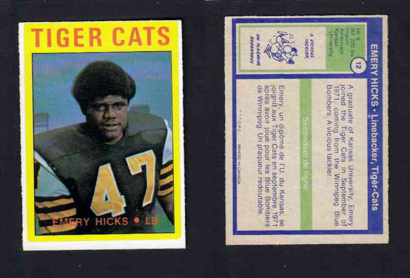 1972 CFL O-PEE-CHEE FOOTBALL CARD #12 E. HICKS photo