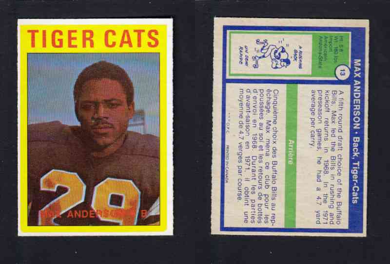 1972 CFL O-PEE-CHEE FOOTBALL CARD #13 M. ANDERSON photo