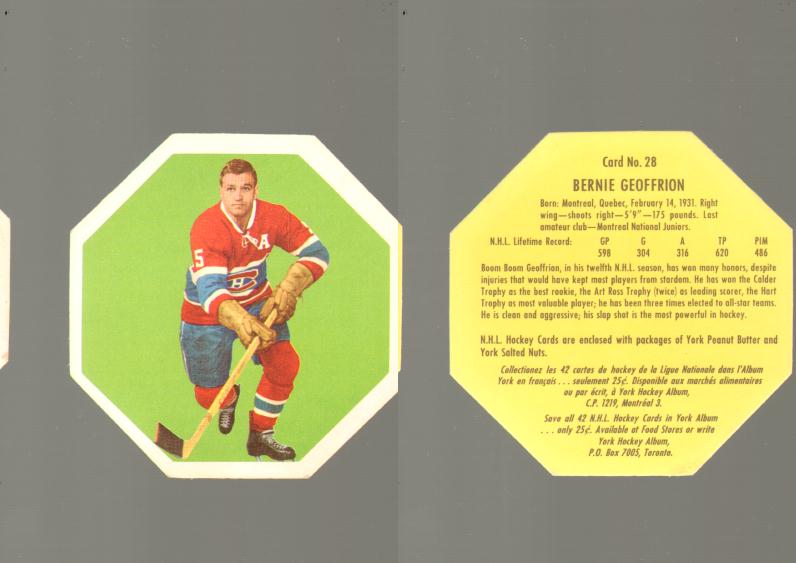 1961-62 YORK HOCKEY CARD #28 B. GEOFFRION photo