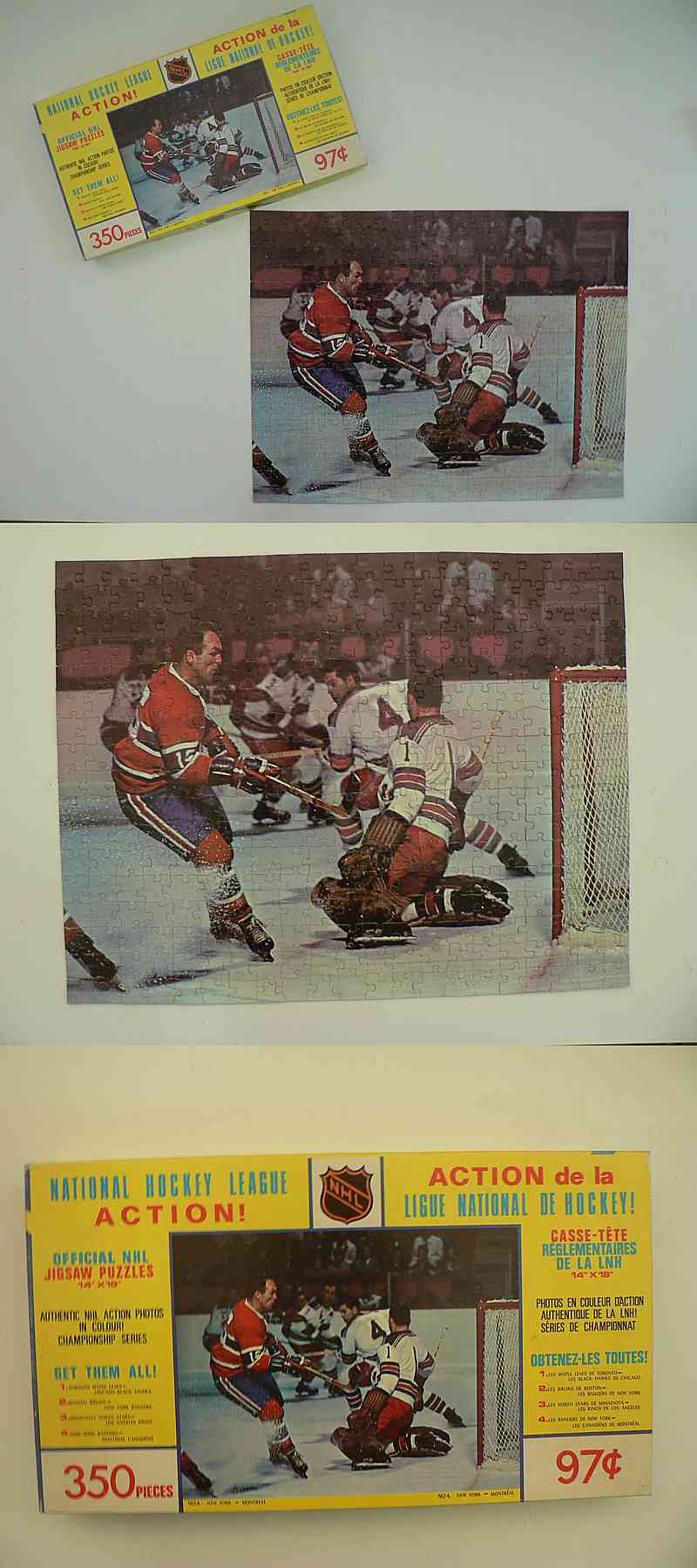 1967-68 JIGSAW MONTREAL CANADIENS VS NY RANGERS PUZZLE & BOX photo