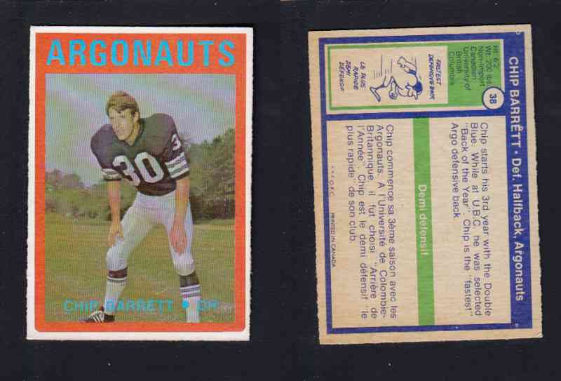 1972 CFL O-PEE-CHEE FOOTBALL CARD #38 C. BARRETT photo