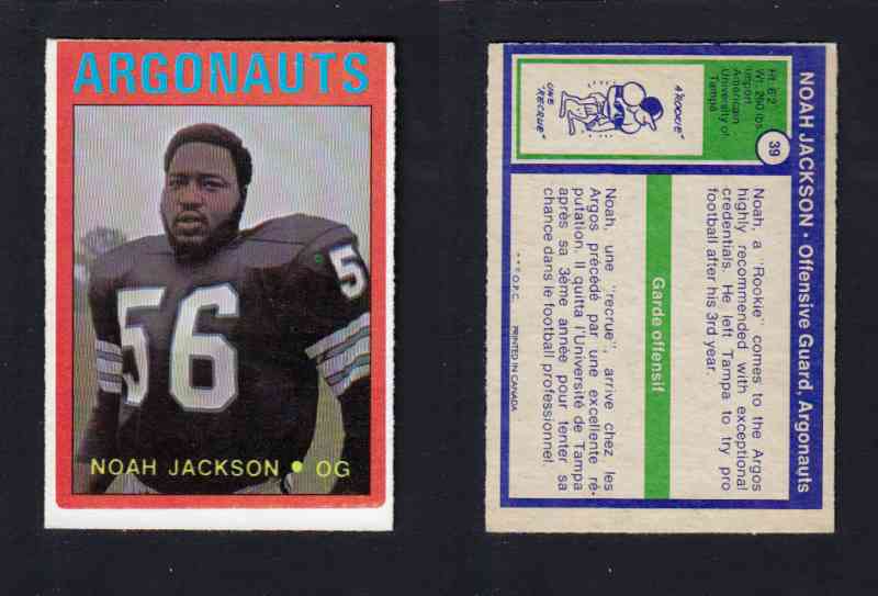 1972 CFL O-PEE-CHEE FOOTBALL CARD #39 N. JACKSON photo