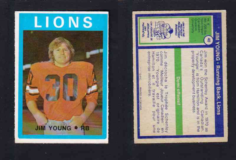 1972 CFL O-PEE-CHEE FOOTBALL CARD #40 J. YOUNG photo