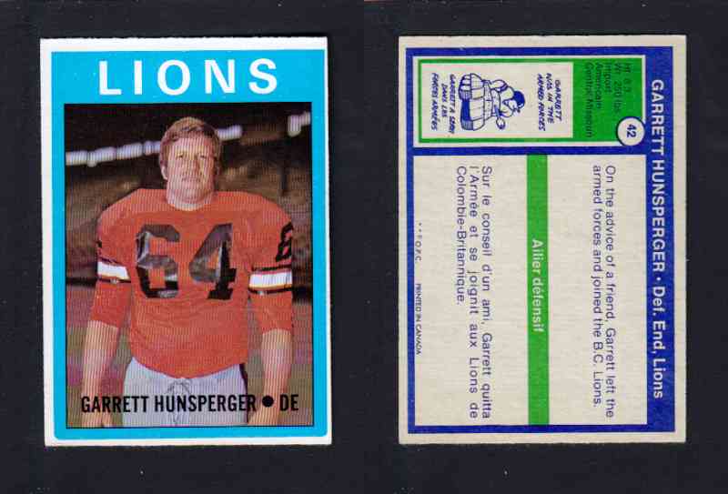 1972 CFL O-PEE-CHEE FOOTBALL CARD #42 G. HUNSPERGER photo