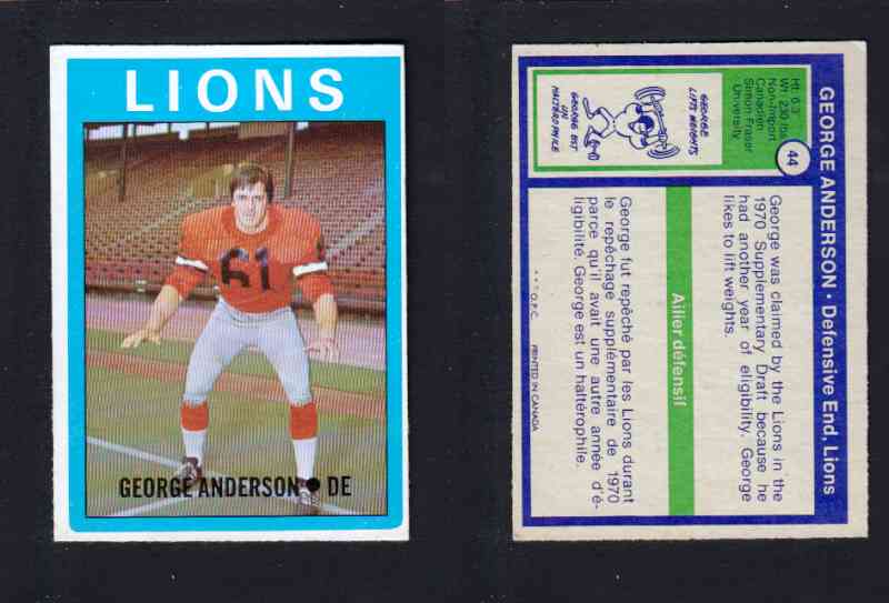 1972 CFL O-PEE-CHEE FOOTBALL CARD #44 G. ANDERSON photo