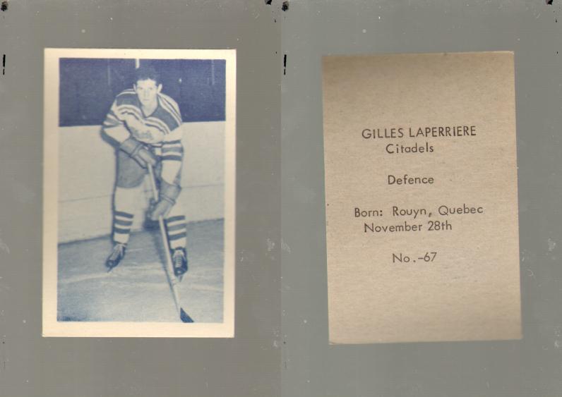 1952-53 OHL ANONYMOUS HOCKEY CARD #67 G. LAPERRIERE photo