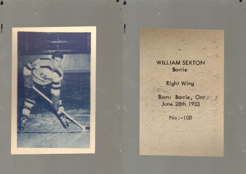 1952-53 OHL ANONYMOUS HOCKEY CARD #108 W. SEXTON photo