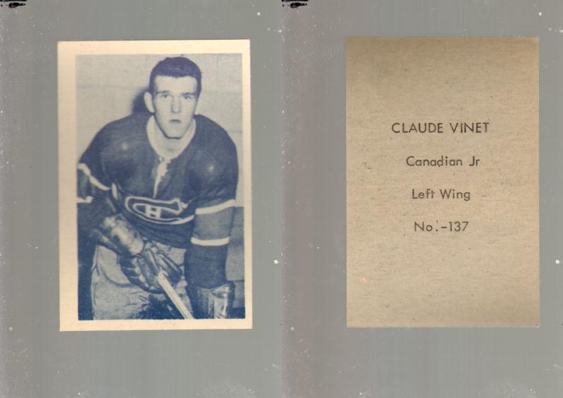 1952-53 OHL ANONYMOUS HOCKEY CARD #137 C. VINET photo