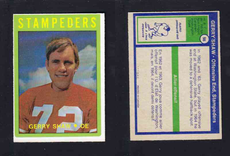 1972 CFL O-PEE-CHEE FOOTBALL CARD #58 G. SHAW photo