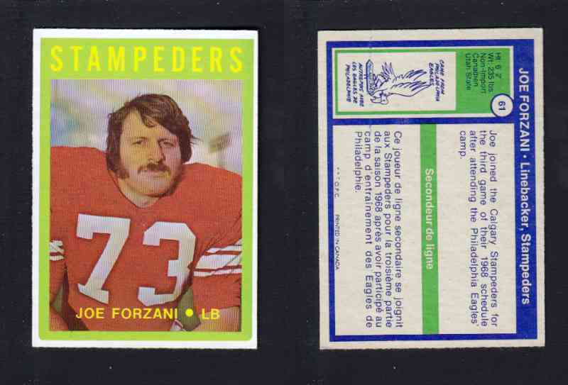 1972 CFL O-PEE-CHEE FOOTBALL CARD #61 J. FORZANI photo