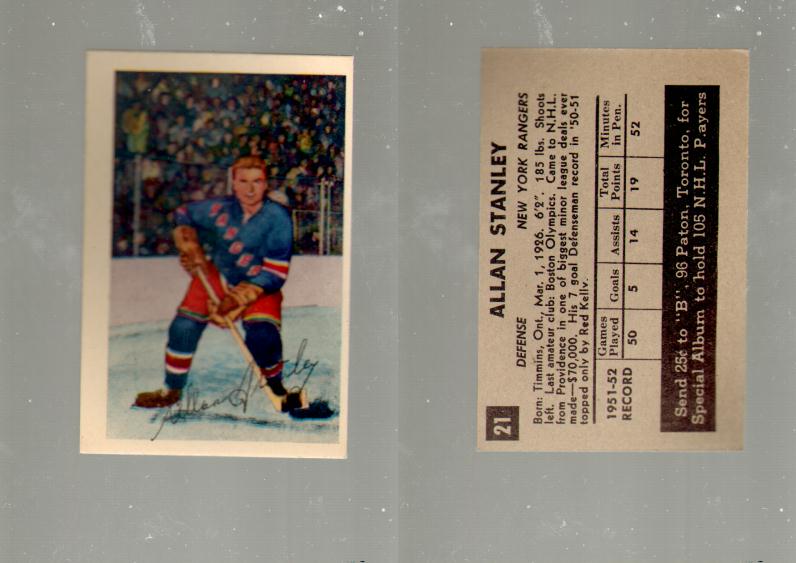 1952-53 PARKHURST HOCKEY CARD #21 A. STANLEY photo