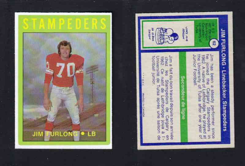 1972 CFL O-PEE-CHEE FOOTBALL CARD #62 J. FURLONG photo