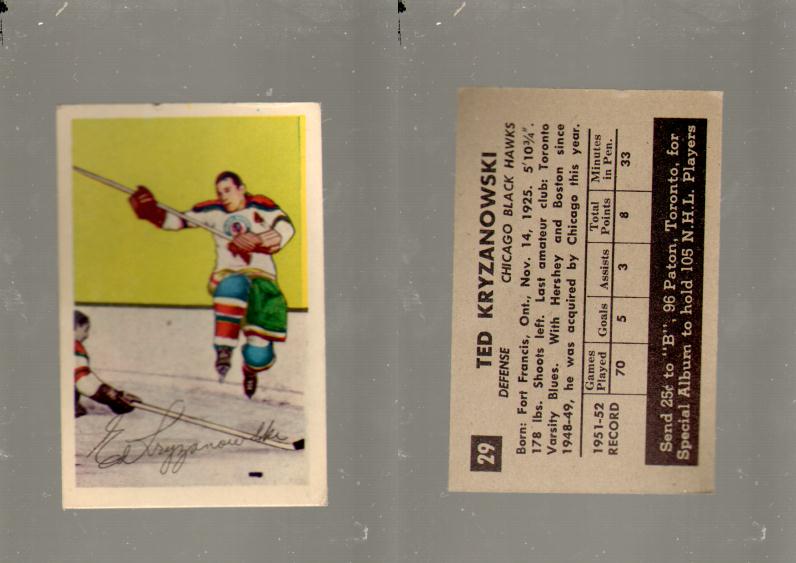 1952-53 PARKHURST HOCKEY CARD #29 T. KRYZANOWSKI photo