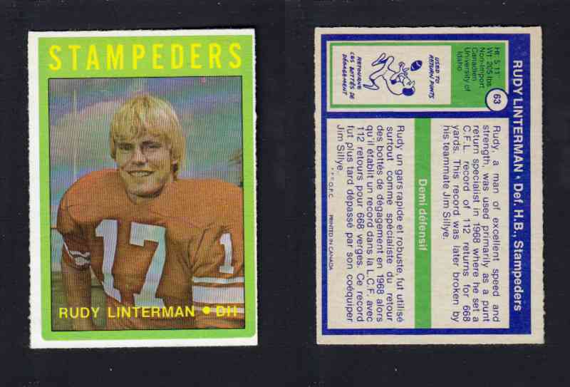 1972 CFL O-PEE-CHEE FOOTBALL CARD #63 R. LINTERMAN photo