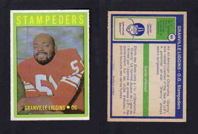 1972 CFL O-PEE-CHEE FOOTBALL CARD #64 G. LIGGINS photo