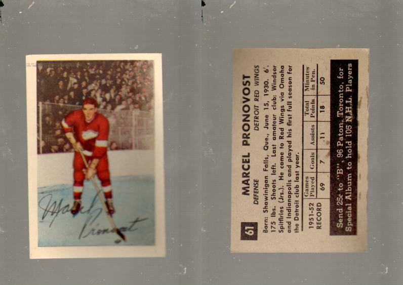 1952-53 PARKHURST HOCKEY CARD #61 M. PRONOVOST photo