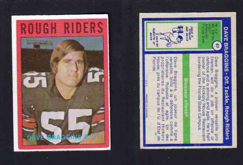 1972 CFL O-PEE-CHEE FOOTBALL CARD #67 D, BRAGGINS photo