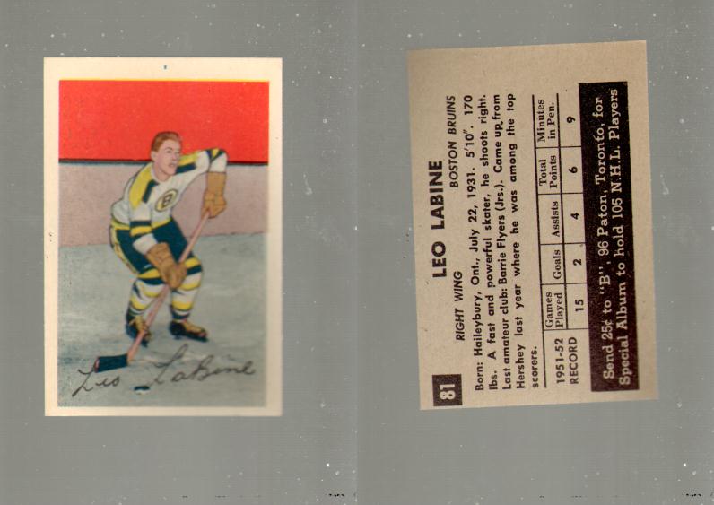 1952-53 PARKHURST HOCKEY CARD #81 L. LABINE photo