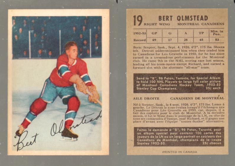 1953-54 PARKHURST HOCKEY CARD #19 B. OLMSTEAD photo