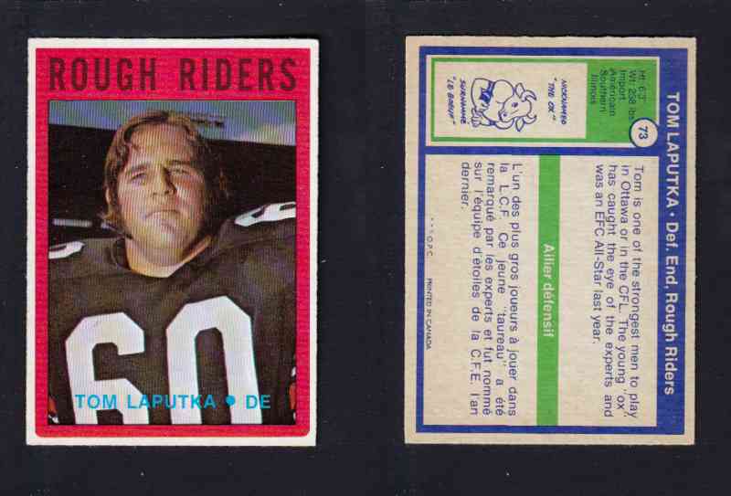 1972 CFL O-PEE-CHEE FOOTBALL CARD #73 T. LAPUTKA photo