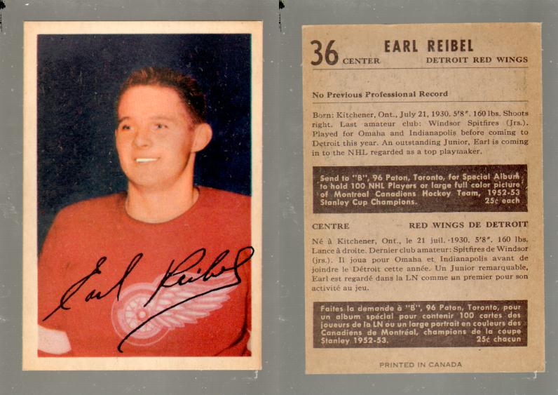 1953-54 PARKHURST HOCKEY CARD #36 E. REIBEL photo