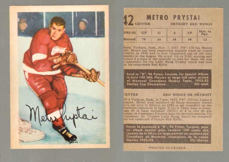 1953-54 PARKHURST HOCKEY CARD #42 M. PRYSTAI photo