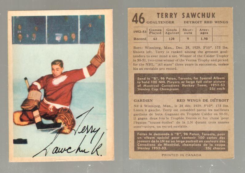 1953-54 PARKHURST HOCKEY CARD #46 T. SAWCHUCK photo