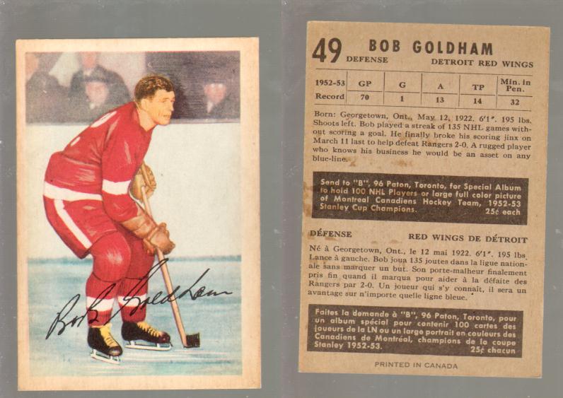 1953-54 PARKHURST HOCKEY CARD #49 B. GOLDHAM photo