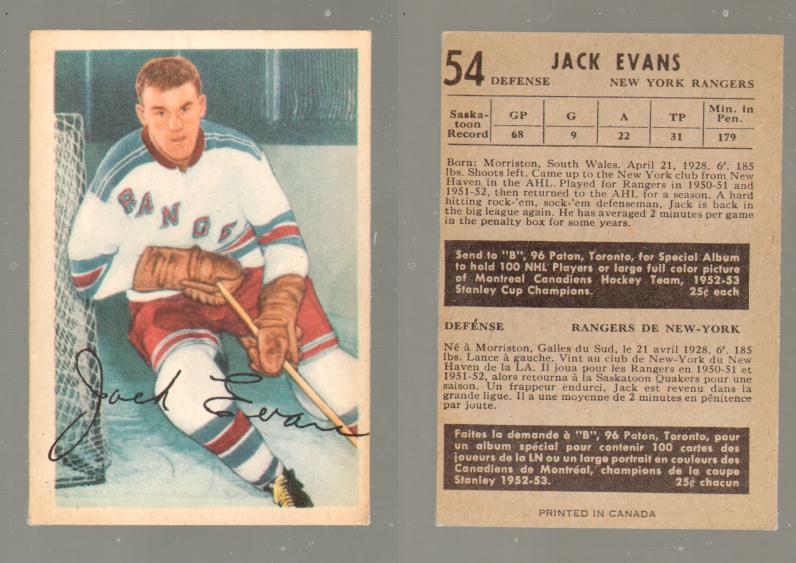 1953-54 PARKHURST HOCKEY CARD #54 J. EVANS photo