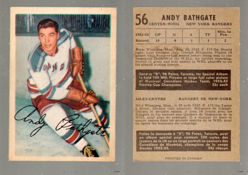 1953-54 PARKHURST HOCKEY CARD #56 A. BATHGATE photo