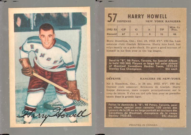 1953-54 PARKHURST HOCKEY CARD #57 H. HOWELL photo