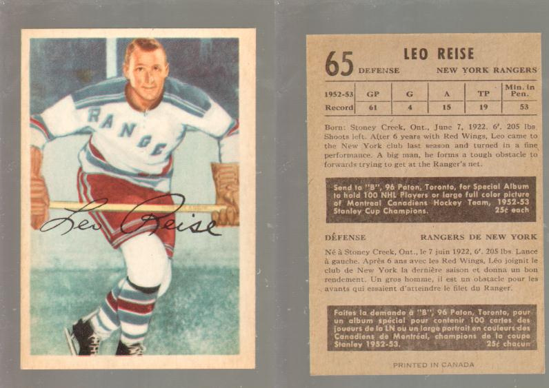 1953-54 PARKHURST HOCKEY CARD #65 L. REISE photo