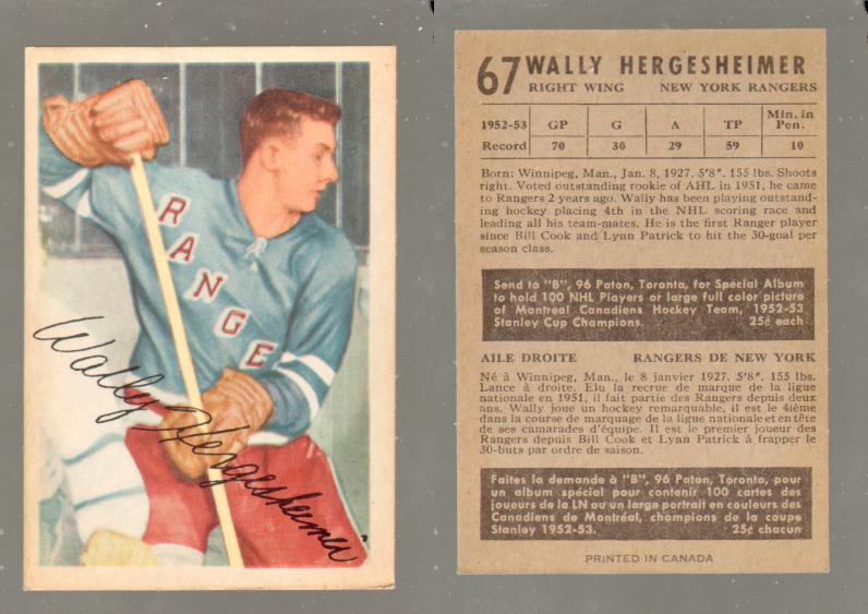 1953-54 PARKHURST HOCKEY CARD #67 W. HERGESHEIMER photo