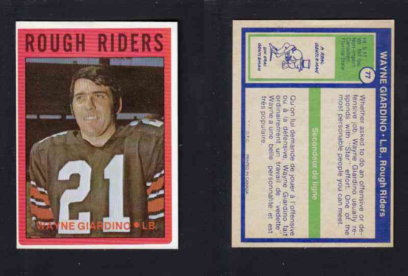 1972 CFL O-PEE-CHEE FOOTBALL CARD #77 W. GIARDINO photo