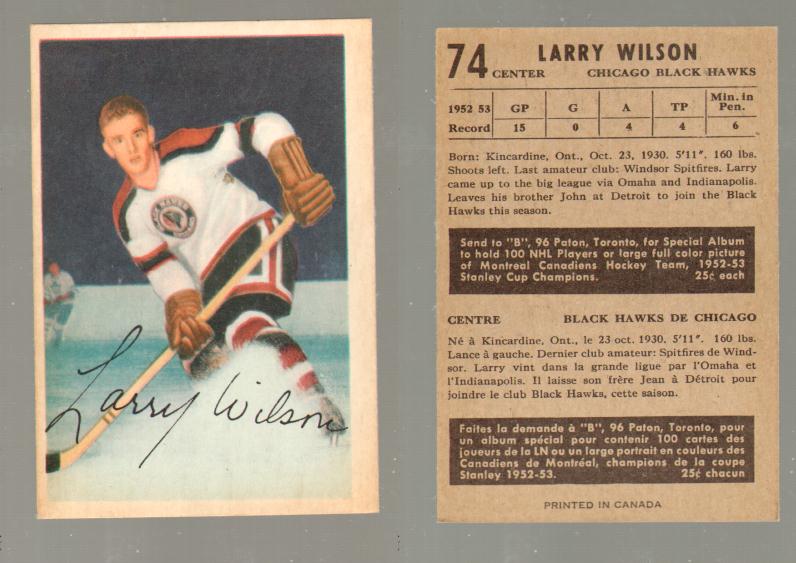 1953-54 PARKHURST HOCKEY CARD #74 L. WILSON photo